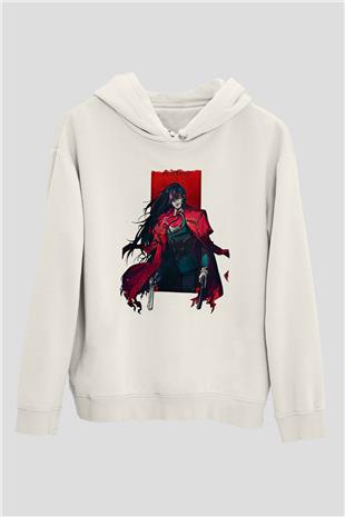 Alucard Baskılı Beyaz Unisex Hoodie