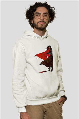 Alucard Baskılı Beyaz Unisex Hoodie