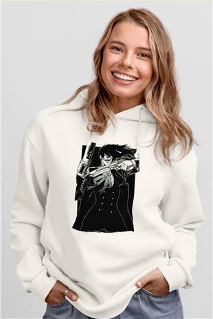 Alucard Baskılı Beyaz Unisex Hoodie