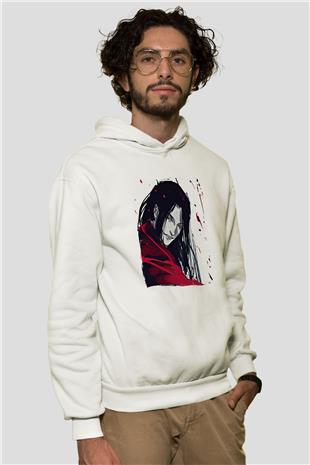 Alucard Baskılı Beyaz Unisex Hoodie