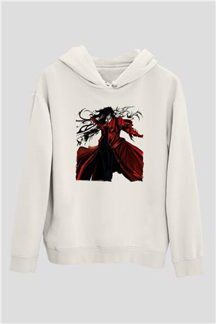 Alucard Baskılı Beyaz Unisex Hoodie
