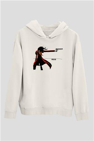 Alucard Baskılı Beyaz Unisex Hoodie