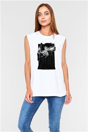 Alucard Baskılı Beyaz Unisex Kolsuz Tişört - Tshirt
