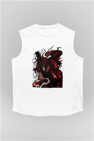 Alucard Baskılı Beyaz Unisex Kolsuz Tişört - Tshirt