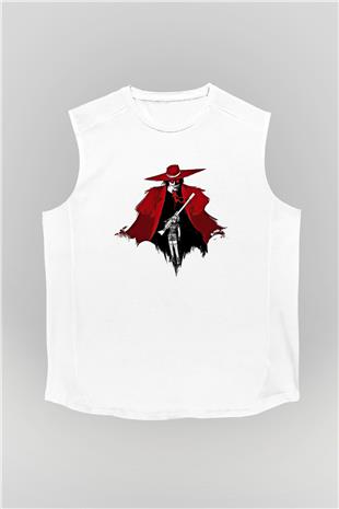 Alucard Baskılı Beyaz Unisex Kolsuz Tişört - Tshirt