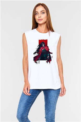 Alucard Baskılı Beyaz Unisex Kolsuz Tişört - Tshirt