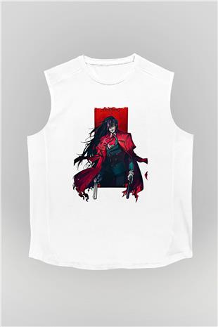 Alucard Baskılı Beyaz Unisex Kolsuz Tişört - Tshirt