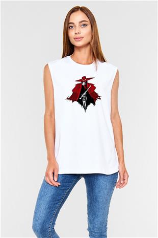 Alucard Baskılı Beyaz Unisex Kolsuz Tişört - Tshirt