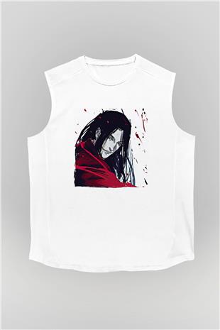 Alucard Baskılı Beyaz Unisex Kolsuz Tişört - Tshirt