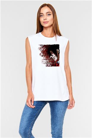 Alucard Baskılı Beyaz Unisex Kolsuz Tişört - Tshirt