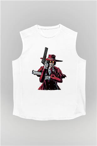 Alucard Baskılı Beyaz Unisex Kolsuz Tişört - Tshirt