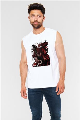 Alucard Baskılı Beyaz Unisex Kolsuz Tişört - Tshirt