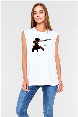Alucard Baskılı Beyaz Unisex Kolsuz Tişört - Tshirt