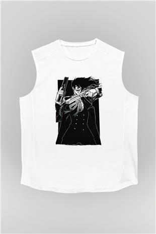Alucard Baskılı Beyaz Unisex Kolsuz Tişört - Tshirt