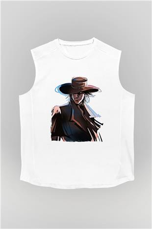 Alucard Baskılı Beyaz Unisex Kolsuz Tişört - Tshirt