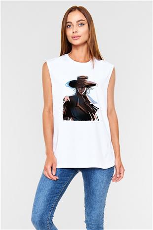 Alucard Baskılı Beyaz Unisex Kolsuz Tişört - Tshirt