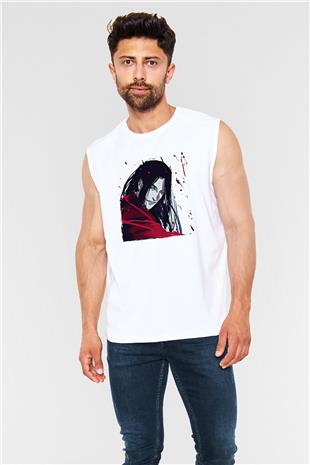 Alucard Baskılı Beyaz Unisex Kolsuz Tişört - Tshirt