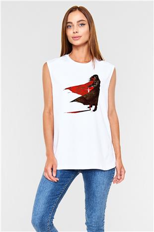 Alucard Baskılı Beyaz Unisex Kolsuz Tişört - Tshirt