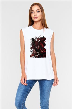 Alucard Baskılı Beyaz Unisex Kolsuz Tişört - Tshirt