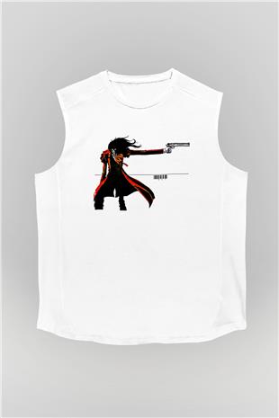 Alucard Baskılı Beyaz Unisex Kolsuz Tişört - Tshirt