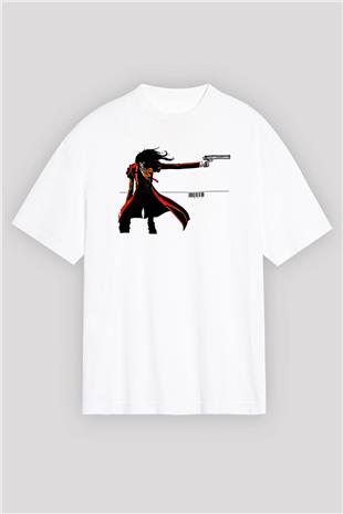 Alucard Baskılı Beyaz Unisex Oversize Tişört - Tshirt