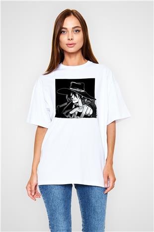 Alucard Baskılı Beyaz Unisex Oversize Tişört - Tshirt