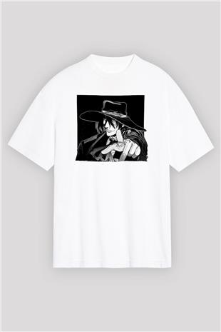Alucard Baskılı Beyaz Unisex Oversize Tişört - Tshirt