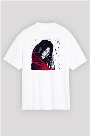 Alucard Baskılı Beyaz Unisex Oversize Tişört - Tshirt