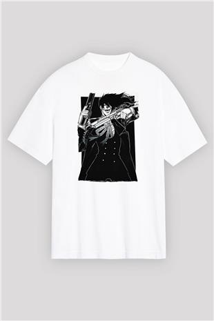 Alucard Baskılı Beyaz Unisex Oversize Tişört - Tshirt
