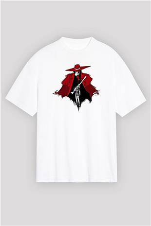 Alucard Baskılı Beyaz Unisex Oversize Tişört - Tshirt