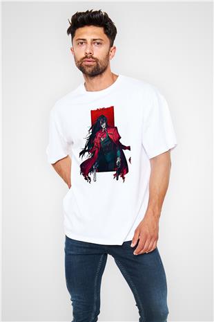 Alucard Baskılı Beyaz Unisex Oversize Tişört - Tshirt
