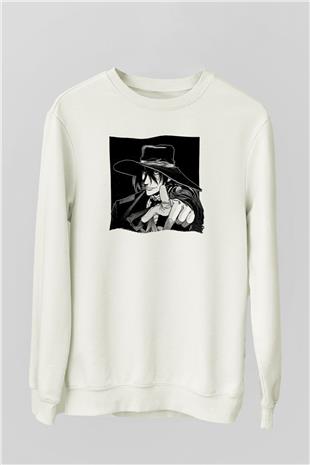 Alucard Baskılı Beyaz Unisex Sweatshirt