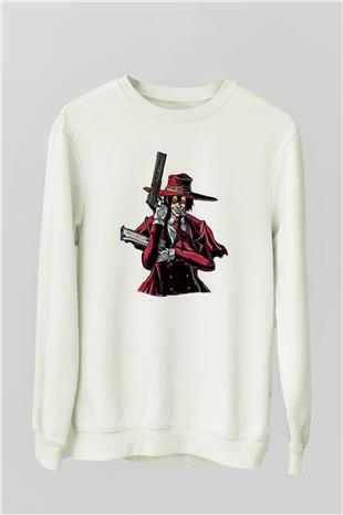 Alucard Baskılı Beyaz Unisex Sweatshirt