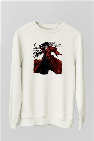 Alucard Baskılı Beyaz Unisex Sweatshirt