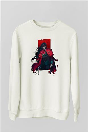 Alucard Baskılı Beyaz Unisex Sweatshirt