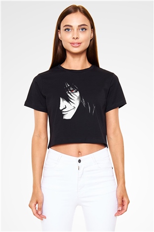 Alucard Baskılı Siyah Crop Top Kadın Tişört - Tshirt