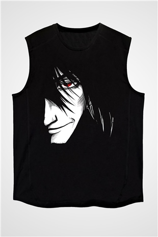 Alucard Baskılı Unisex Siyah Kolsuz Tişört - Tshirt