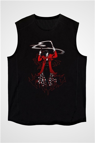 Alucard Baskılı Unisex Siyah Kolsuz Tişört - Tshirt