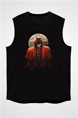Alucard Baskılı Unisex Siyah Kolsuz Tişört - Tshirt