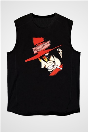 Alucard Baskılı Unisex Siyah Kolsuz Tişört - Tshirt