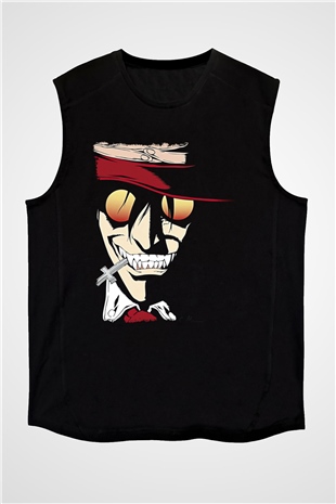 Alucard Baskılı Unisex Siyah Kolsuz Tişört - Tshirt