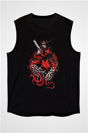Alucard Baskılı Unisex Siyah Kolsuz Tişört - Tshirt
