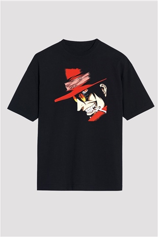 Alucard Baskılı Unisex Siyah Oversize Tişört - Tshirt