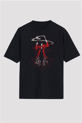 Alucard Baskılı Unisex Siyah Oversize Tişört - Tshirt