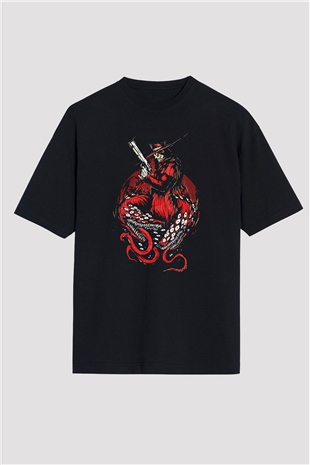 Alucard Baskılı Unisex Siyah Oversize Tişört - Tshirt