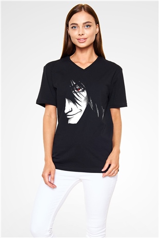 Alucard Baskılı Unisex Siyah V Yaka Tişört - Tshirt
