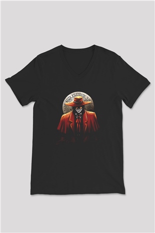 Alucard Baskılı Unisex Siyah V Yaka Tişört - Tshirt