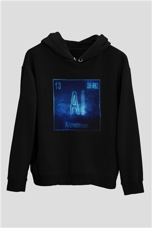 Alüminyum Atom Numarası Baskılı Unisex Siyah Hoodie