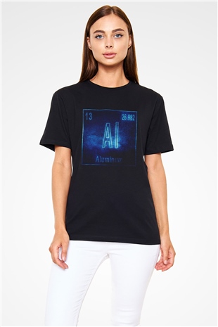 Alüminyum Atom Numarası Baskılı Unisex Siyah Tişört