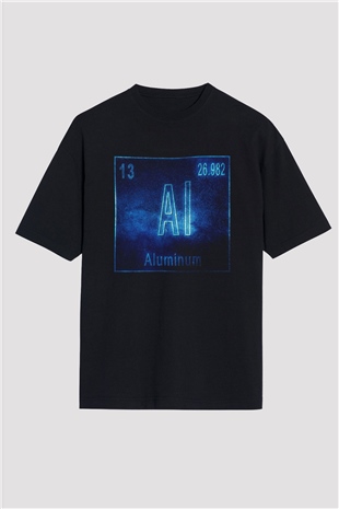 Alüminyum Atom Numarası Baskılı Unisex Siyah Oversize Tişört